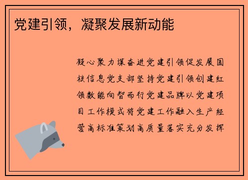 党建引领，凝聚发展新动能